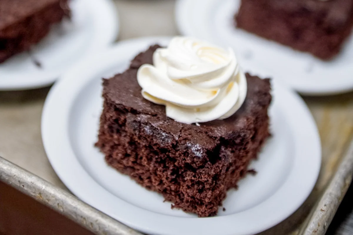 tray of brownies with whipped cream
